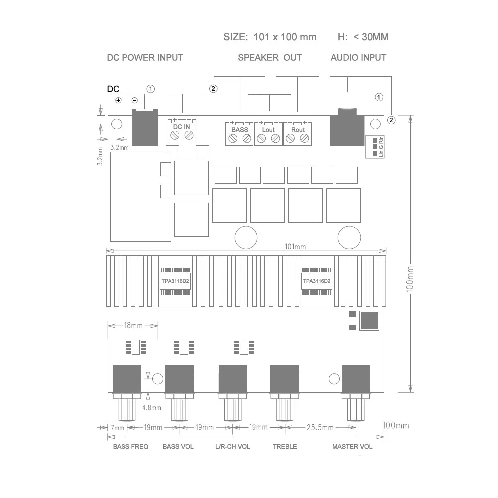Новый TPA3116 2 1 DC 12 V 24 домашний аудио сабвуфер Pioneer с Мощность Плата усилителя 2x50 Вт +