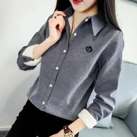 very thick women winter style blouses shirts lady casual long sleeve turn down collar velvet blusas tops df3161