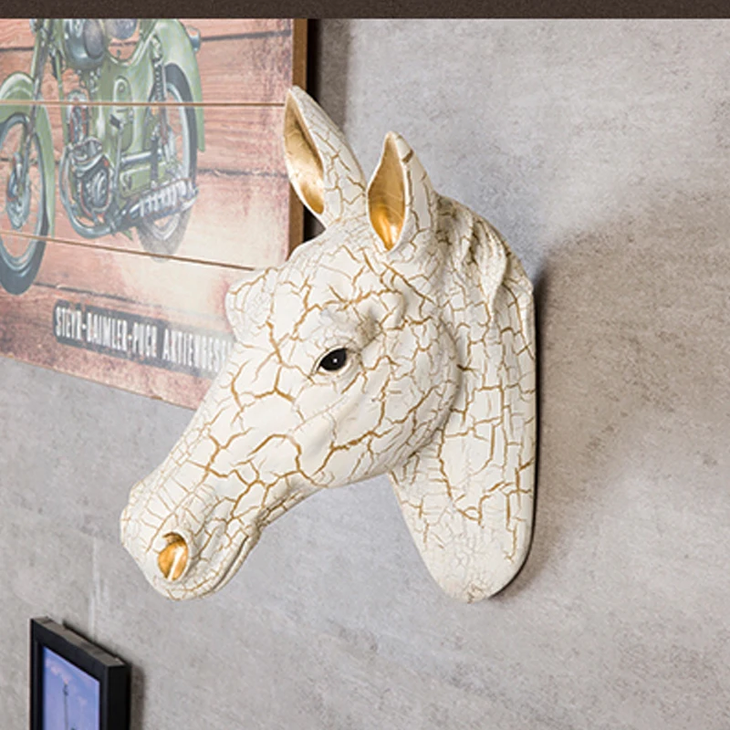 

Home Statue Decoration Accessories Vintage Marble Textured War Horse Head Skull Sculpture Room Wall Decor Resin Animal Statues