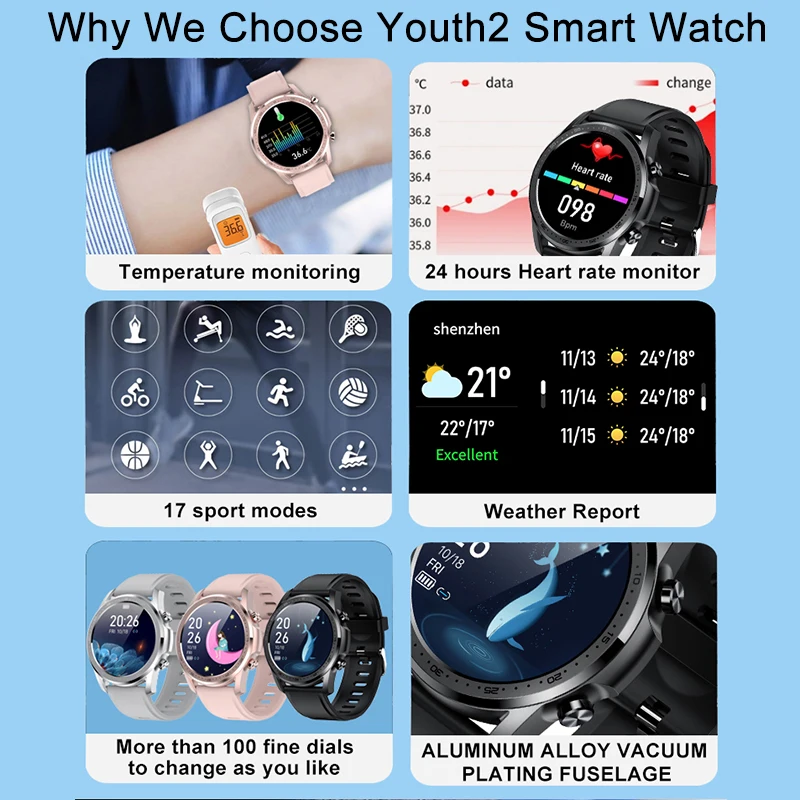 Умные часы Youth2 с датчиком температуры тела умные спортивные Bluetooth фитнес трекер