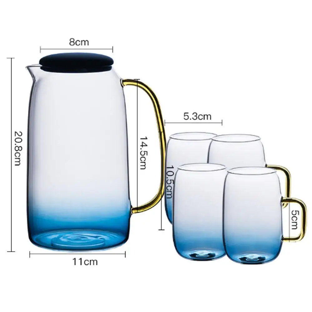 

5PCS/Set High Borosilicate Glass 1.5L Water Pot+300ML Water Cup Set Large Capacity Heat-Resistant Nordic Juice Cold Water Kettle