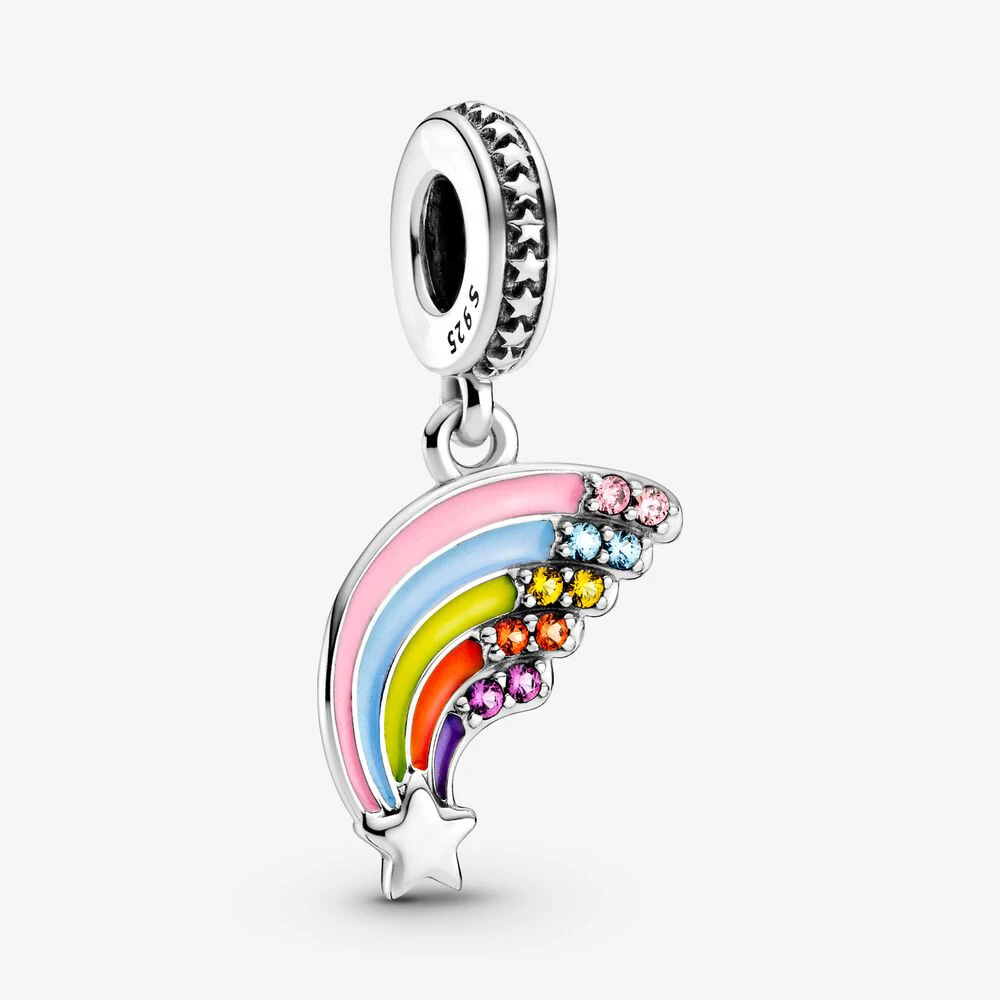 

New Original 925 Sterling Silver Bead Colourful Rainbow Dangle Charm Fit Pandora Bracelet Necklace DIY Women Jewelry