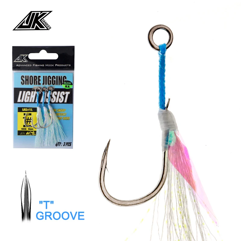 

JK LAS-L Shore Jigging Light Assist 3X Jig Hooks Sea Carbon Japan PE Line Fishhook Glow Silk Fish Hook Lure Fishing Tackle