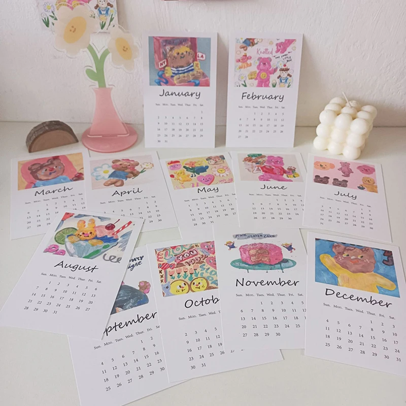 2022 милый мультяшный медведь Календарь декоративная открытка сделай сам