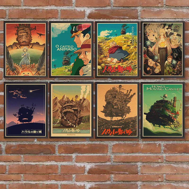 

Miyazaki Hayao carrrtoon movie Howl's Castle Vintage Poster Cafe Bars Kitchen Decor Kraft Paper Posters Retro Wall Stickers