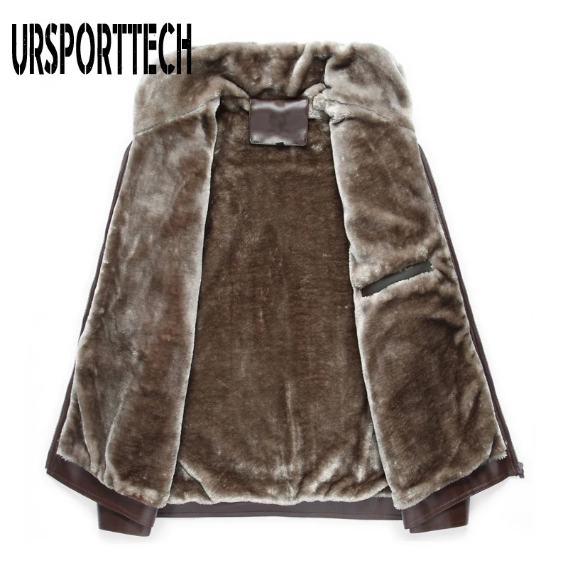 New Fashion Men's PU Leather Jacket Mens Brand Clothing Thermal Outerwear Winter Fur Male Fleece Leather Down Jackets Coats