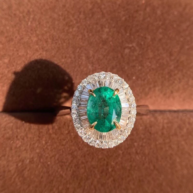 AEAW ювелирные изделия 18 к белое золото 1.58ct кольцо с натуральным изумрудом овальной огранки зеленое кольцо с камнем женские ювелирные изделия