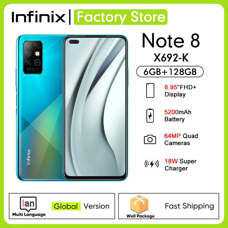 Глобальная версия Infinix Note 8 6 ГБ Оперативная память 128 Гб Встроенная Helio G80 Octa Core 95