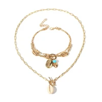 bohemian summer jewelry set alloy seashell anklets choker necklace women shell foot leg chain beach barefoot bracelet sh 004