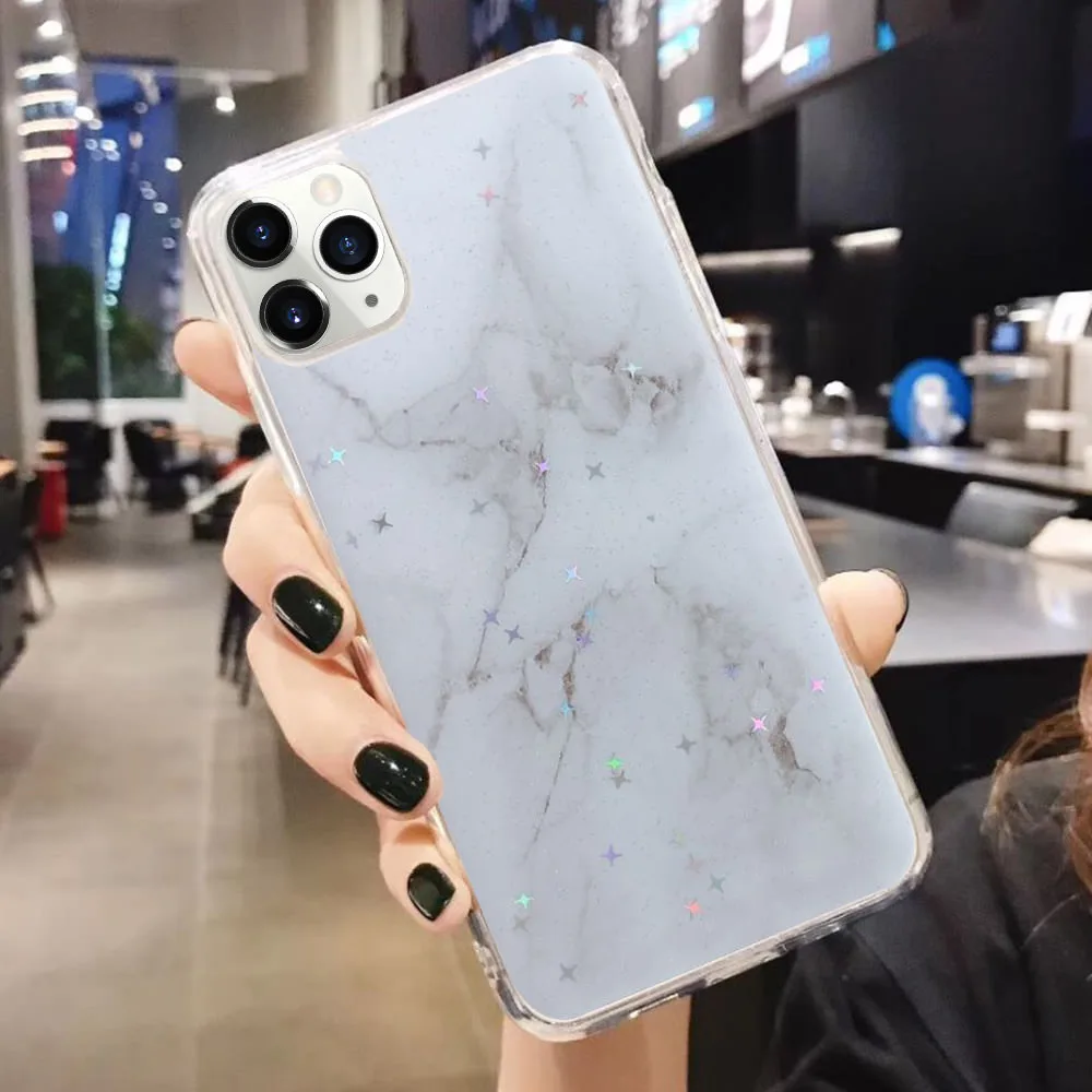 LAPOPNUT Glitter Silicone Phone Case for IPhone 11 Pro Max Xr Xs X 8 7 6 6s Plus Soft Marble Pastel Slim Shockproof Back Cover |