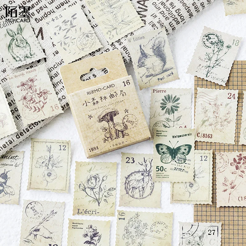 

46 pcs/Box Vintage Forest Post Stamp Style Decorative Stickers DIY Phone Hand Account Diary Sticker