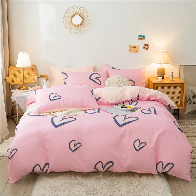 

Girl Pink Bedding Set,220x240 Duvet Cover Set With Pillowcase,200x200 Quilt Cover,Heart-Shaped Pattern King Size Blanket Cover