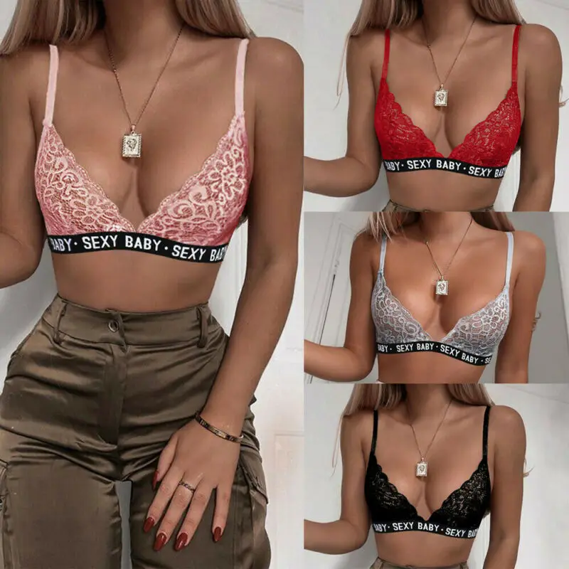 Women Lace Floral Padded Bralette Bralet Bras Female Bustier Crop Tops Cami Tank Top Solid Color | Женская одежда