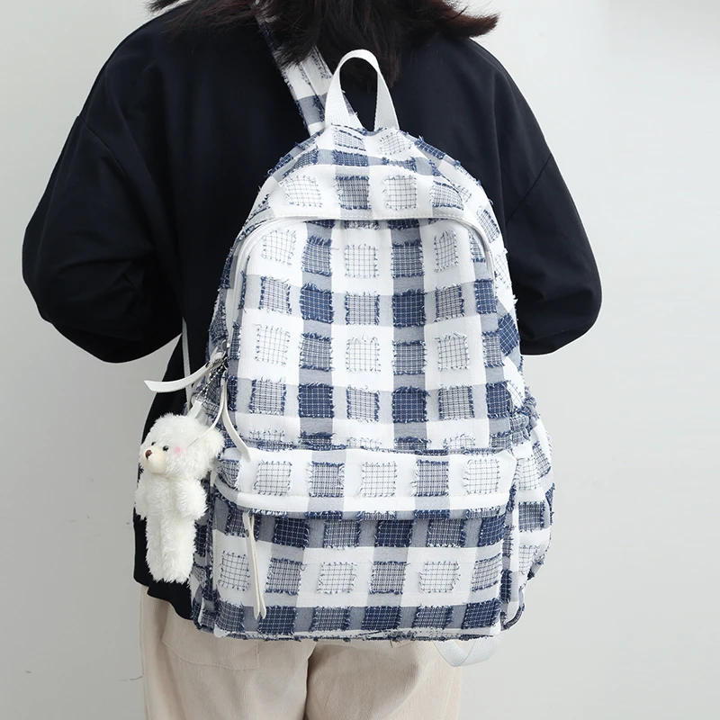Модный клетчатый рюкзак, кошелек для женщин, вместительные школьные рюкзаки для ноутбука высокого качества, женские рюкзаки, рюкзак