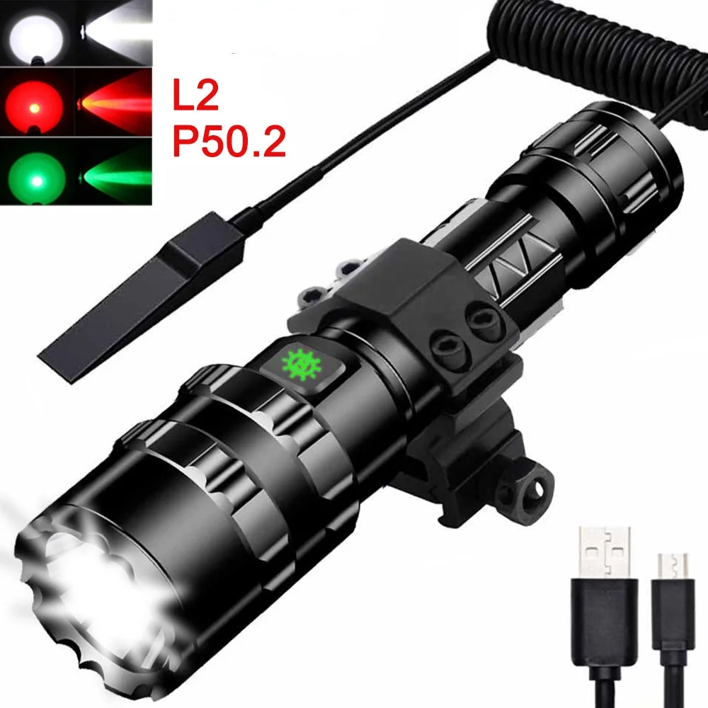 

Super Bright LED Flashlight Tactical torch powerful usb Rechargeable lamp Hunting light 5 Modes flashlights hunting scopes