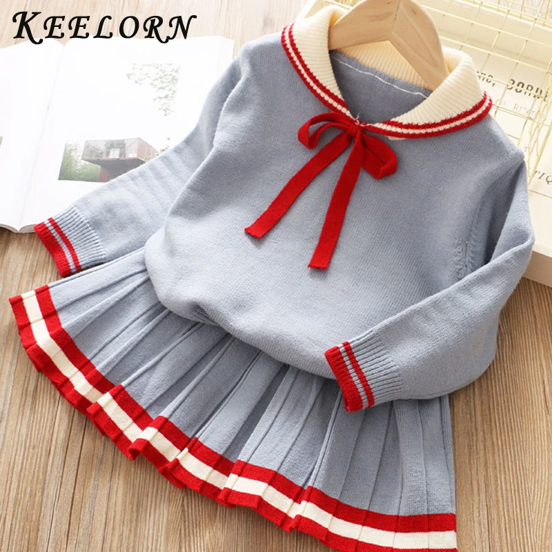 Keelorn Girls Dresses Spring Winter Wool Knitted Sweater Girl Bow dress For Party Wedding Baby Clothes Pleated | Детская одежда и