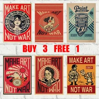 make art not war retro kraft paper poster bar office coffee shop home art wall stickers