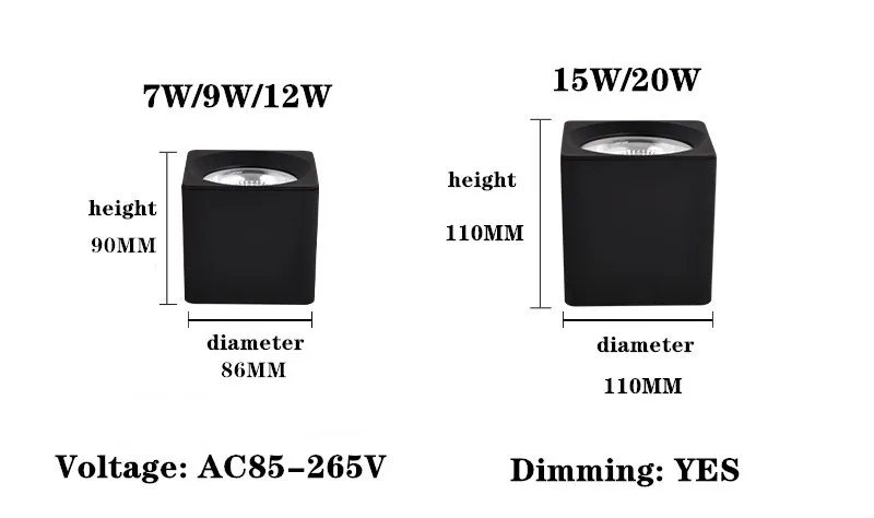 Lámparas descendentes de LED regulable montadas en superficie, blancas y negras, 7W9W12W15W, 20W, COB, LED, lámpara de punto para techo, AC110-220V, 1 Uds.