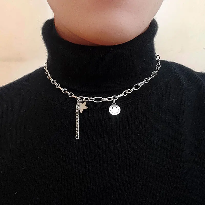 Ожерелье женское из титановой стали короткая цепочка до ключиц с пятиконечной