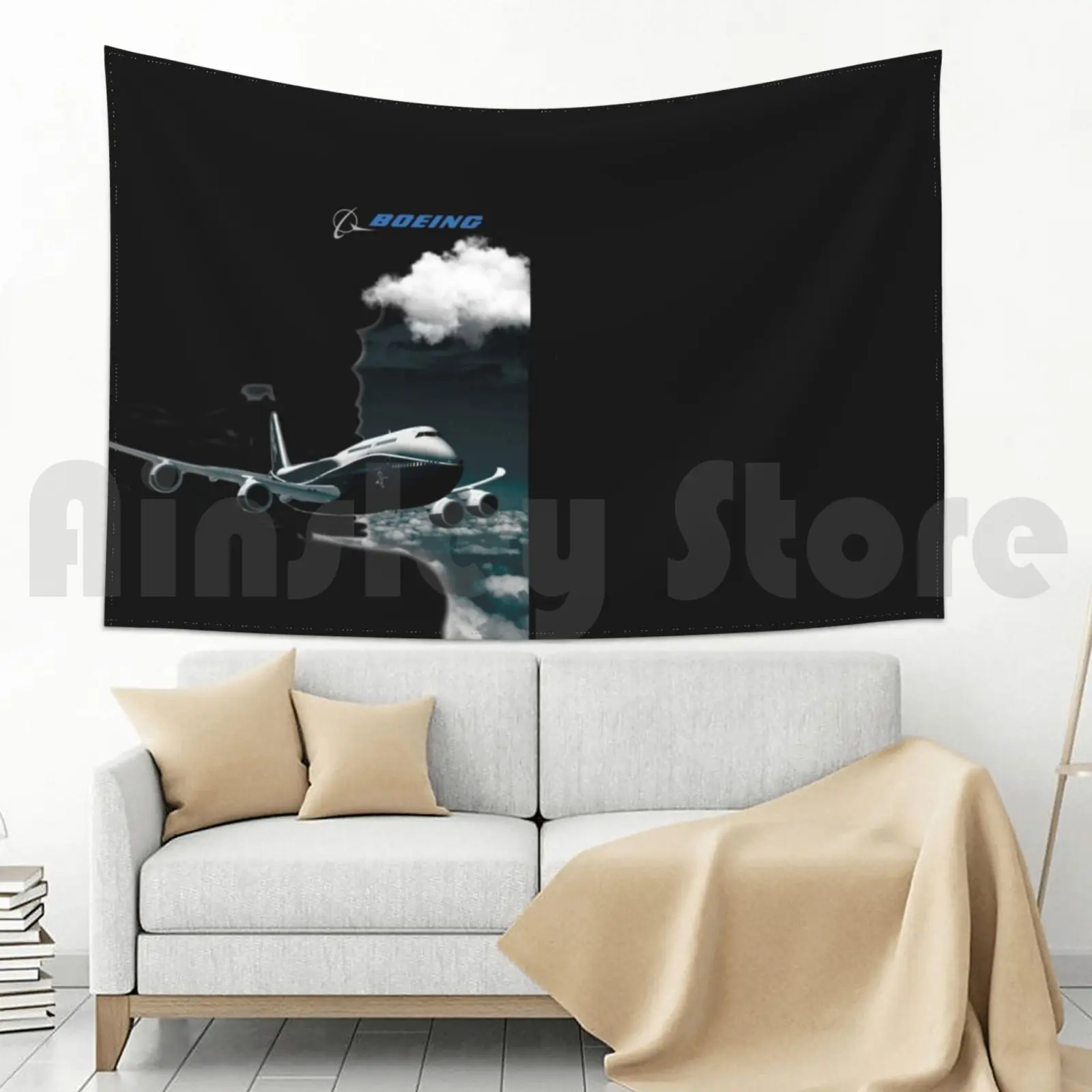 Boein самолёт и логотип в реальной комнате спальня Боинг 747 с логотипом Боинга