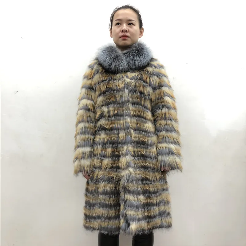 Женское пальто с воротником-стойкой длинное теплое из 2019 натурального Меха