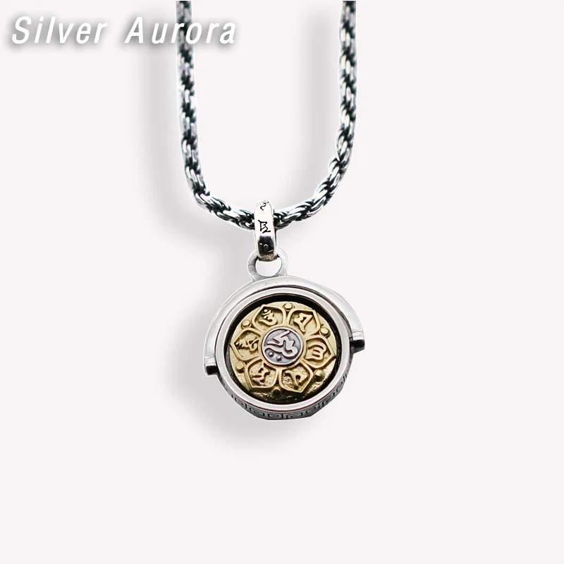 Single Pendant 925 пробы серебряные ювелирные изделия шесть Подвеска со словами Ом Мани Падме Хум вращающийся сдвиг Lucky Винтаж Будда ювелирные изделия - Окраска металла: Single Pendant