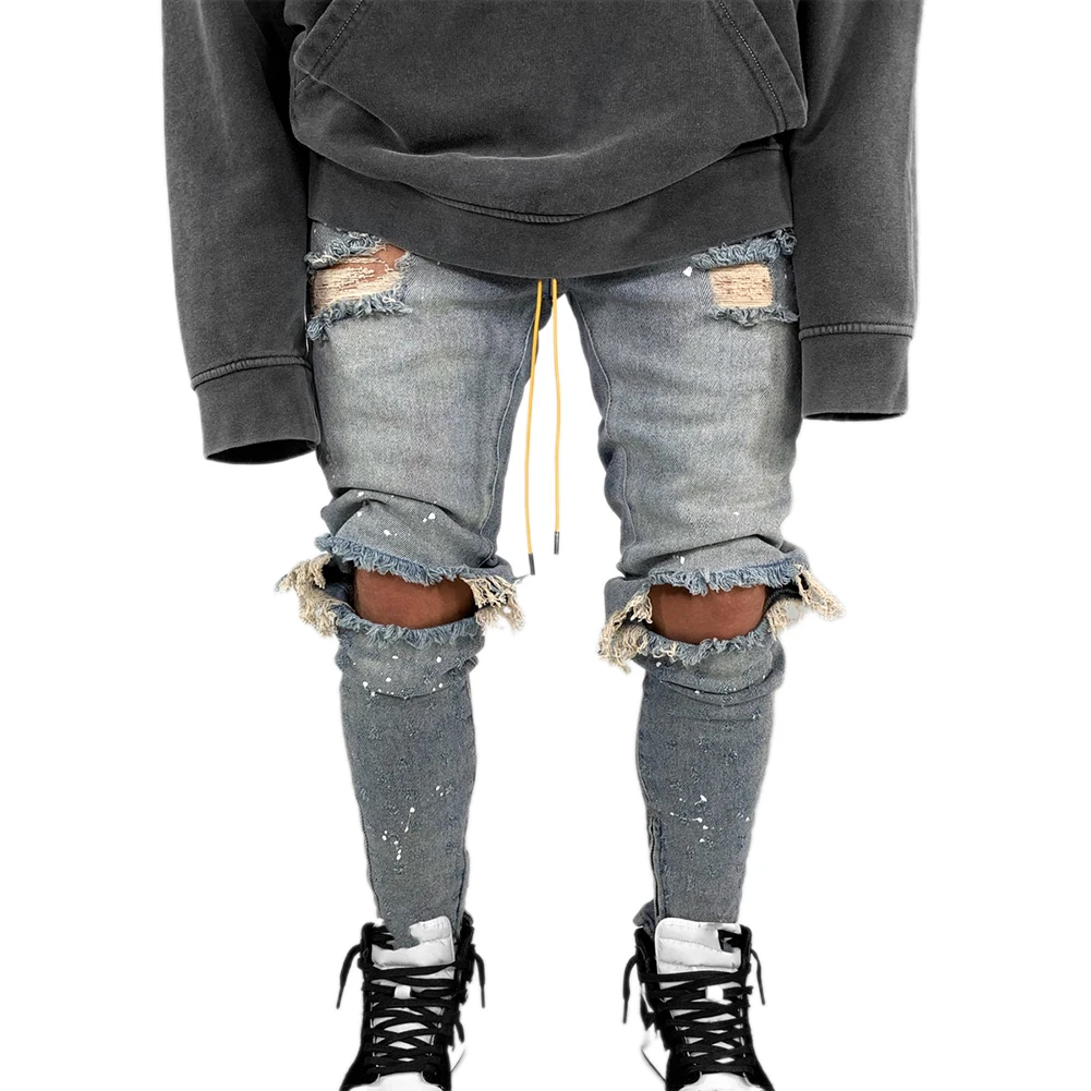 

New Skinny Jeans men Streetwear Destroyed Ripped Jeans Homme Hip Hop Broken modis male Pencil Biker Embroidery Patch Pants