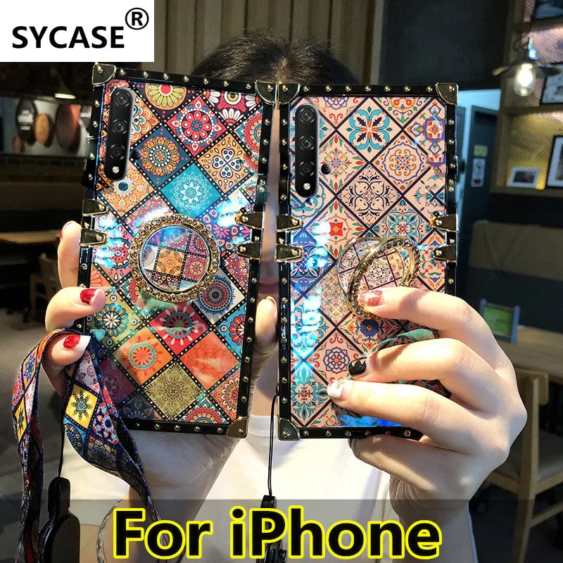 Роскошный чехол для телефона SYCASE blu ray с кольцом для iPhone XR X Xs 11 Pro Max 6 6S 7 8 Plus, экзотический чехол в национальном стиле