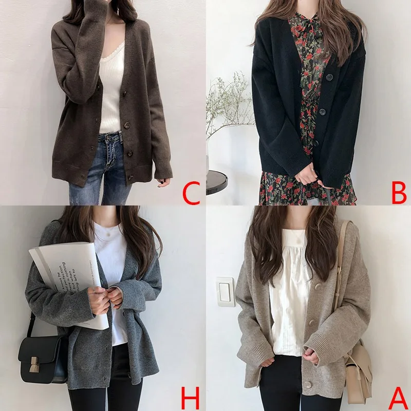 

Spring Autumn Women Skin-Friendly Simple Solid Color V-Neck Knitted Long-Sleeved Cardigan Sweaters 2021New Arrivals