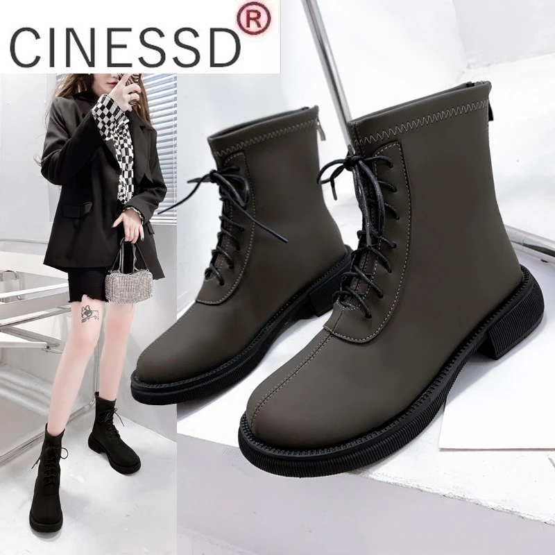 

Women Arch Support Ankle Boots Casual Cross Strappy Side Zipper Winter Short Leather Boots Vintage Punk Flat Shoes Lady 2022 New