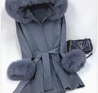 hooded cashmere coat coat natural fox fur collar womens wool coat 2021 autumn winter new fashion