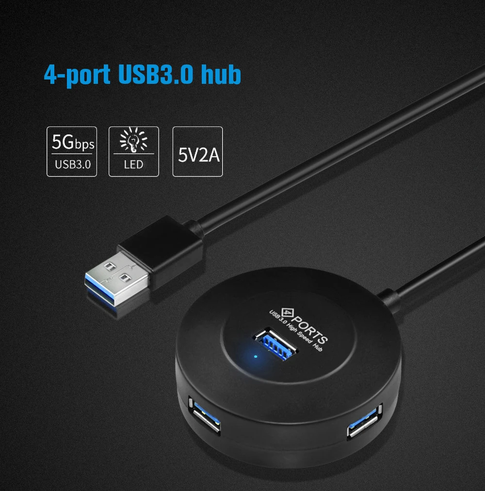 

Portable Round USB 3.0 Splitter Computer PC Multi USB 4-port Extender High Speed 3 Hab Mini Micro USB3.0 Hub Reader