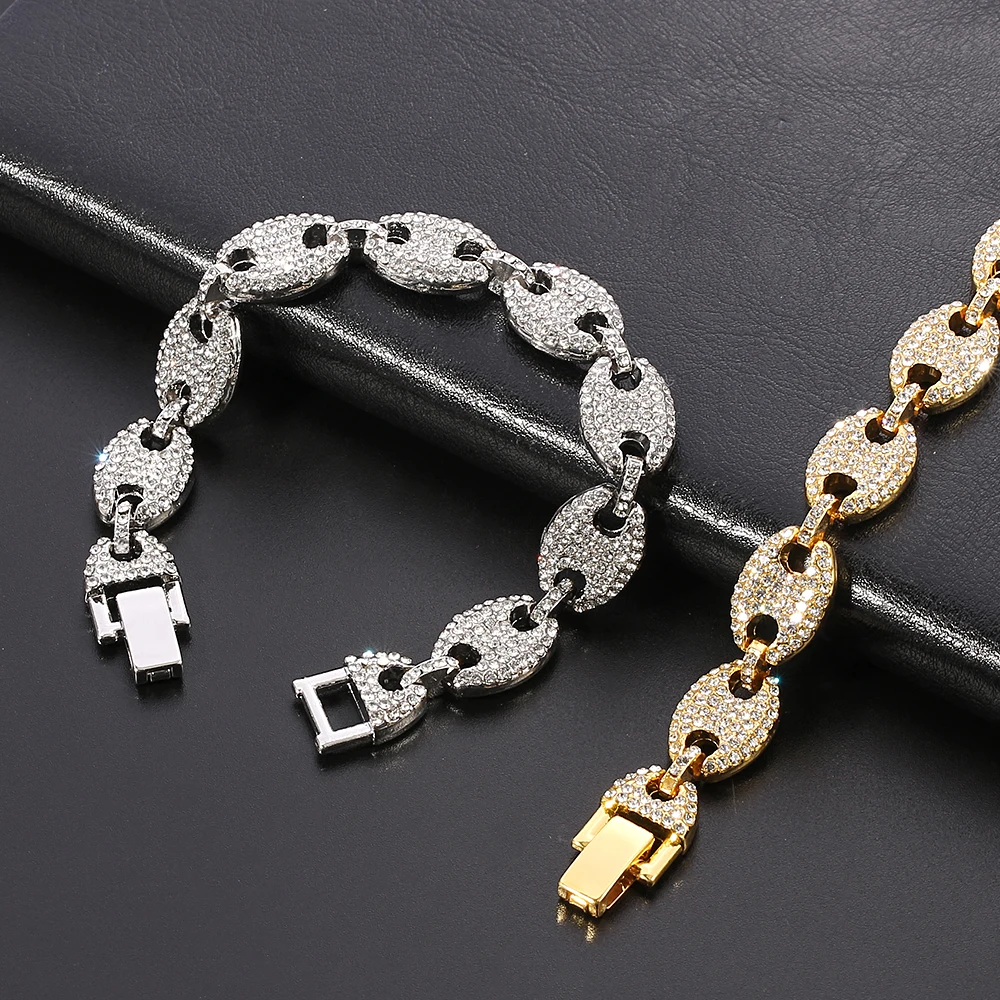 Роскошные Стразы со льдом полностью покрытые Майами кофейные бобы браслет 20 см