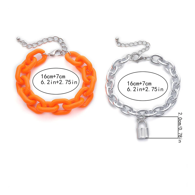 

1PCS Or 2Pcs/Set Lover's Lock Pendant Chains Punk Bracelet Bangles Punk Padlock Chain Bracelets Fashion