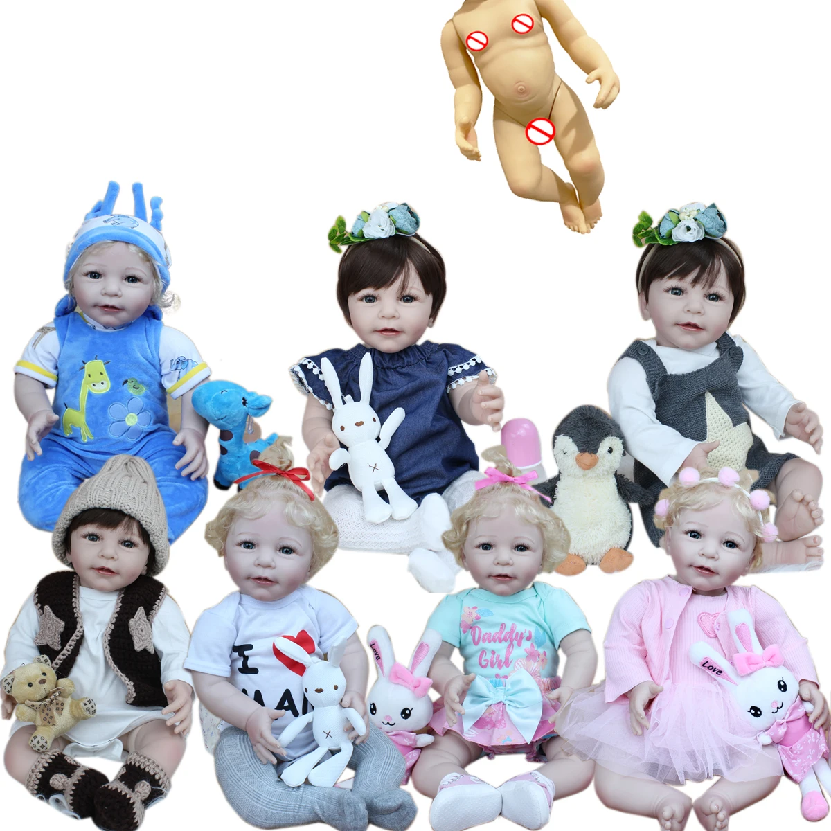 

55 CM Full Soft Silicone Body Reborn Baby Girl Boy Doll Toy 22 Inch Vinyl Classic Dress Up Bathe Boneca Birthday Gift Present