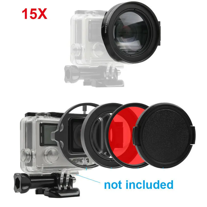 58 мм 16x крупным планом Лупа Макро фильтр для объектива GoPro Hero 3 + 4 5 6 7 8 9 Черные