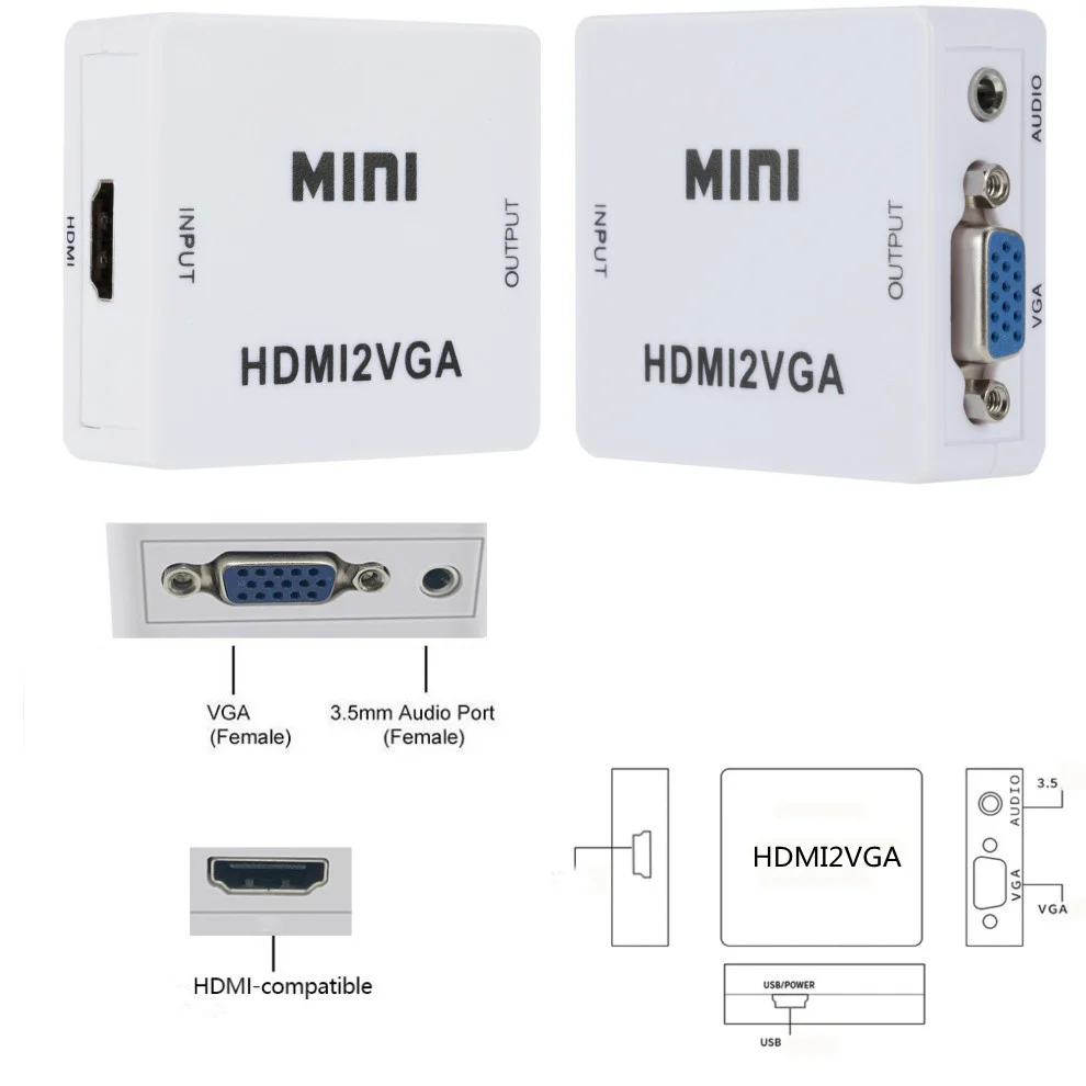 LccKaa HD 1080P совместимому с HDMI к VGA конвертер аудио HDMI2VGA В комплект поставки входит