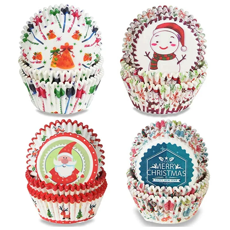 

100Pcs Christmas Muffin Cupcake Paper Cups Christmas Cupcake Liner Wrappers Baking Cups Cake Decorating Tools Xmas Baking Cup