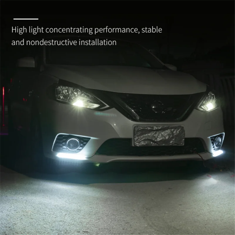 

2pcs LED Car DRL Daytime Running Light Auto Headlight Strip Waterproof Flow White Turn Signal Yellow Day Lights Universal 12v