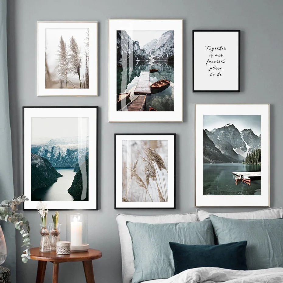 

Trendy Mountain Lake Reed Landscape Travel Nordic Canvas Painting Wall Art Picture Living Room Home Interior Decoration No Frame