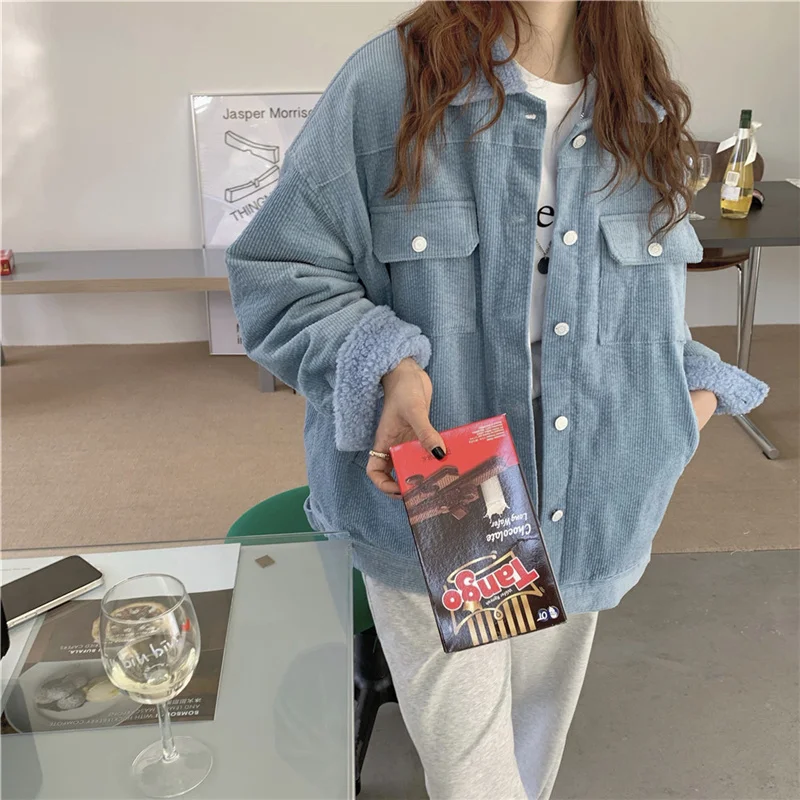 

PLAMTEE Turn-Down Collar Single-Breasted Jacket Long-Sleeved Coat 2022 Hot Winter Women Clothes Vintage Fashion Loose Casual