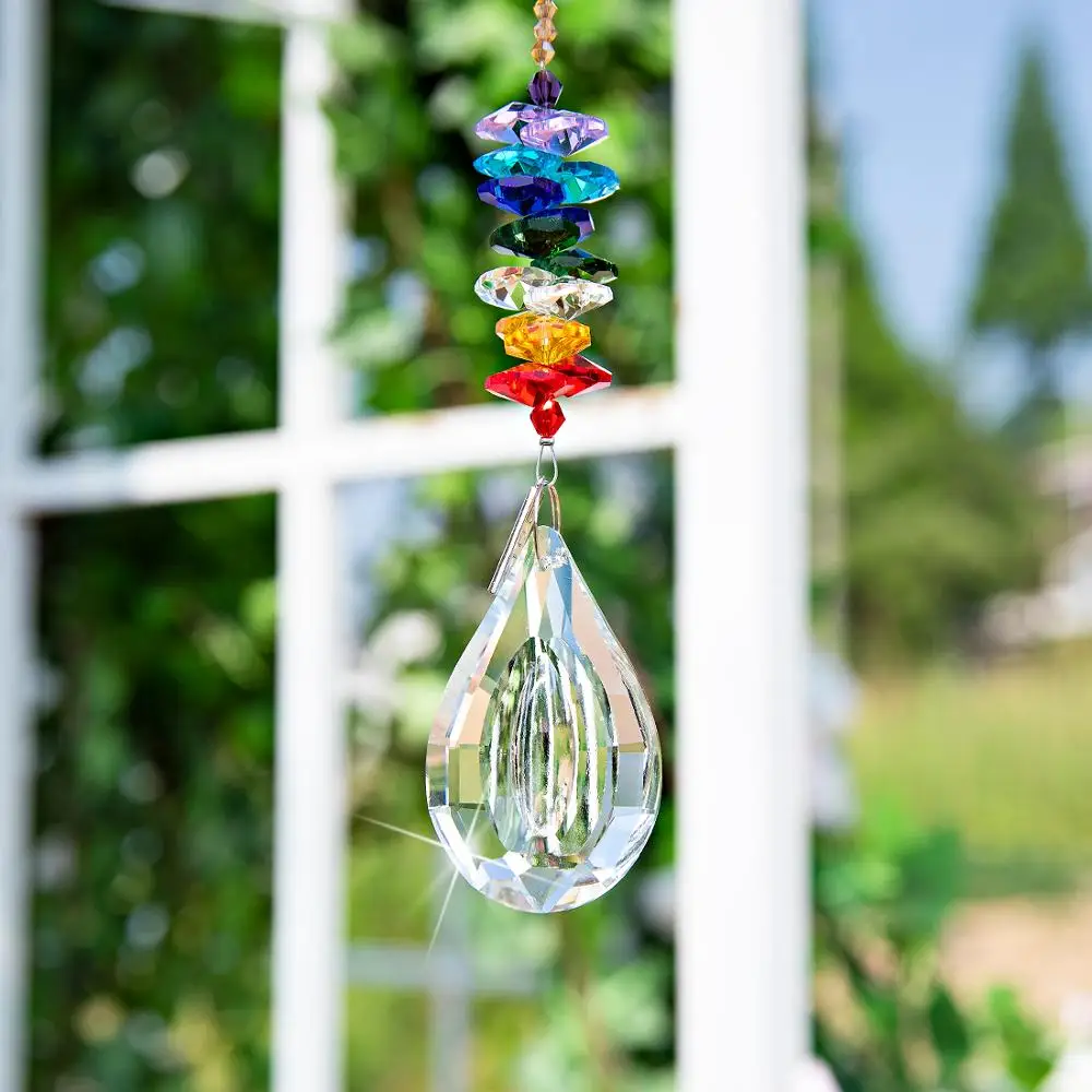 H&ampD Chakra Crystal Prims Drops Suncatcher Rainbow Makers Window Hanging Ornament XMAS Home Wedding Decoration Collectible Gift | Дом и сад