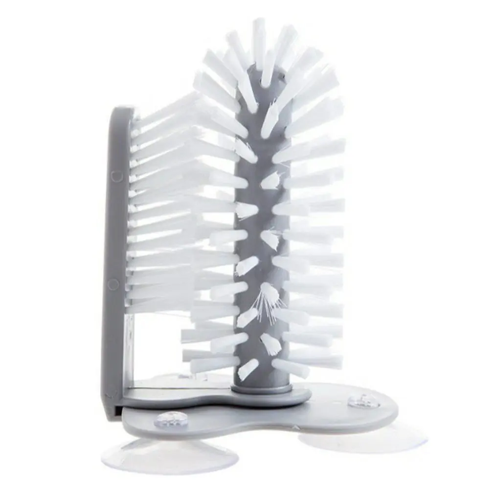 

Suction Base Bristle Brush Water Bottle Cleaning Brush For Red Wine Glass And More Bar Kitchen Sink Gray Household Tools