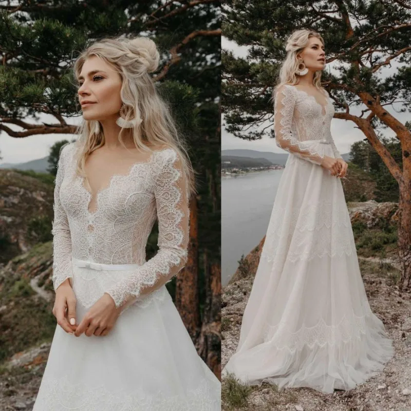2020 богемное кружевное свадебное платье с длинным рукавом элегантное пляжное в