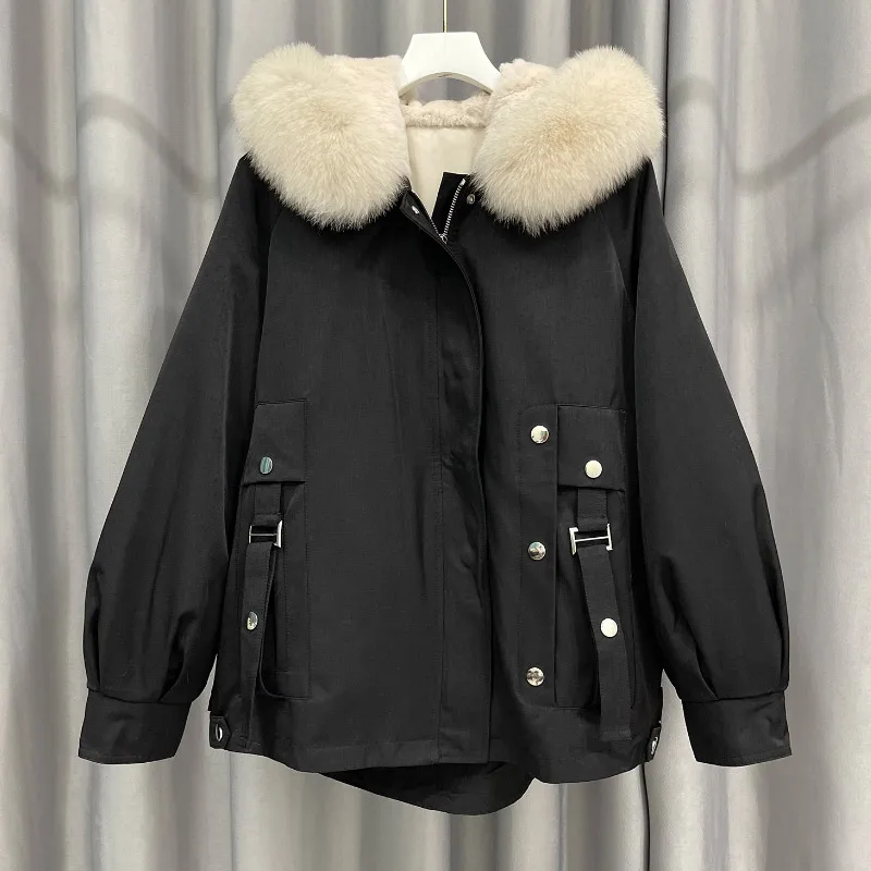 Женские зимние парки пальто с капюшоном из натурального Лисьего меха плотное