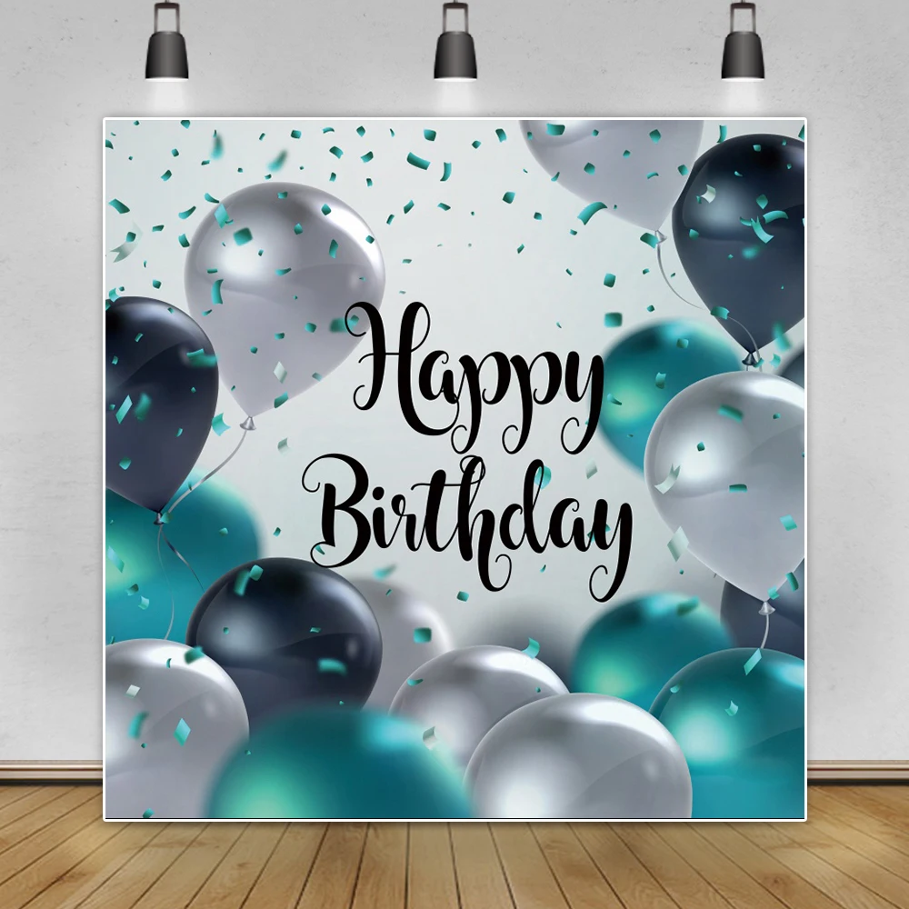 

Laeacco Blue Balloons Happy Birthday Photography Backdrop Party Banner Portrait Photocall Background Photoshoot For Photo Studio