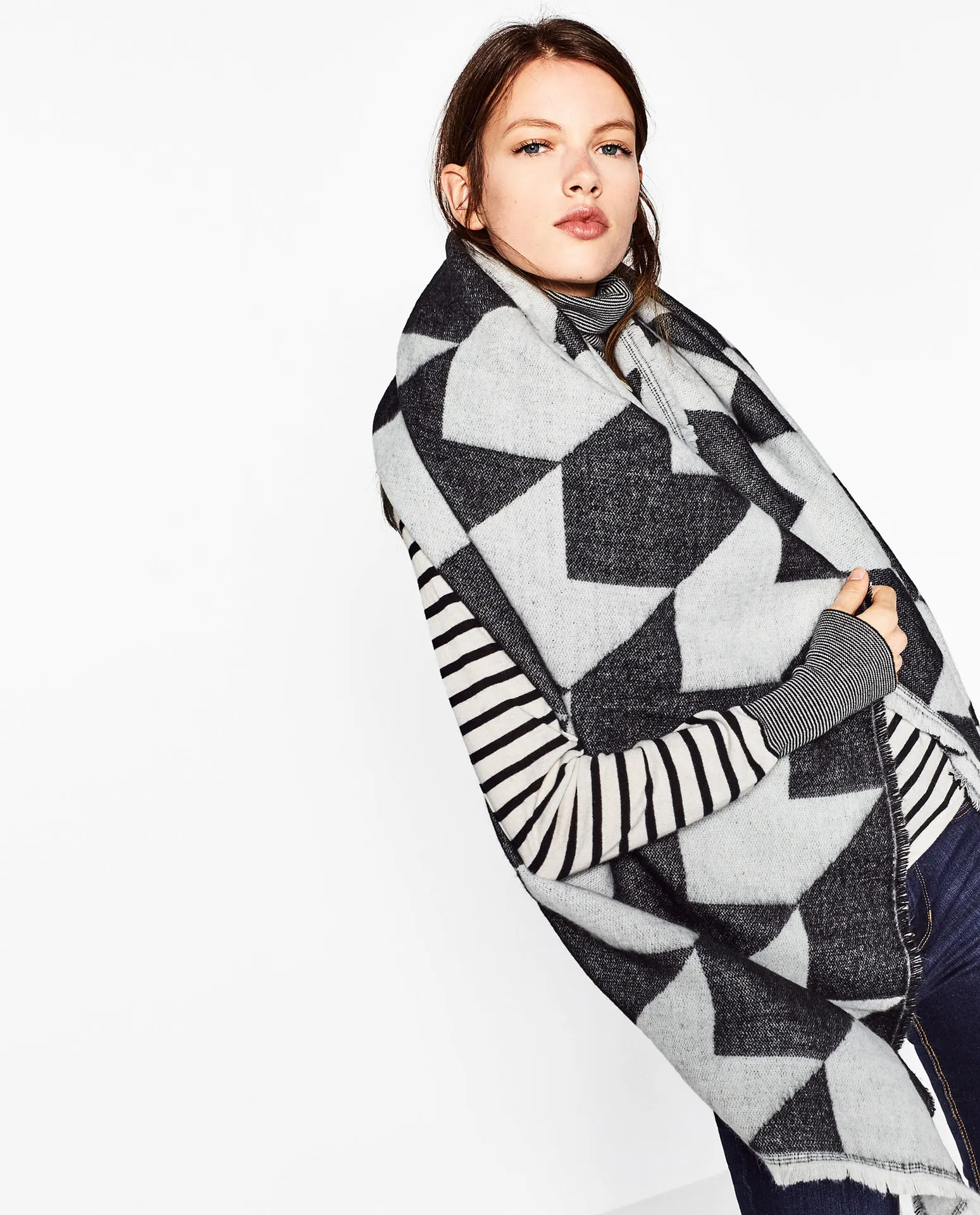 Белый и черный зимний шарф с узором гусиные лапки имитация кашемира пашмины