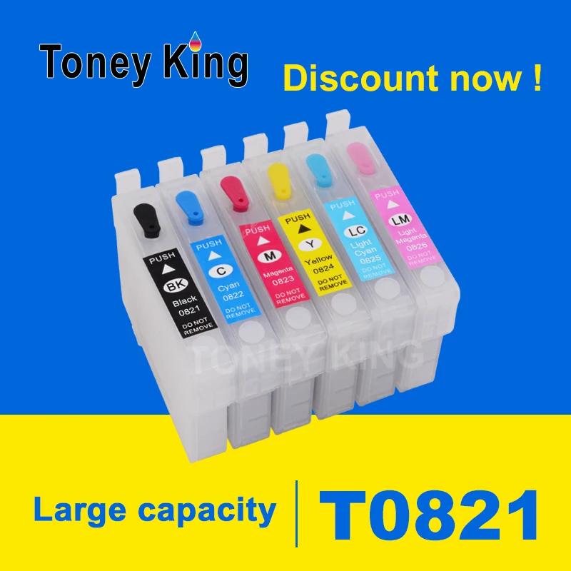 

Toney King Refill Ink Cartridge T0821 T0822 T0823 T0824 T0825 T0826 For Epson Stylus Photo T50 R290 R295 R390 RX590 Printer