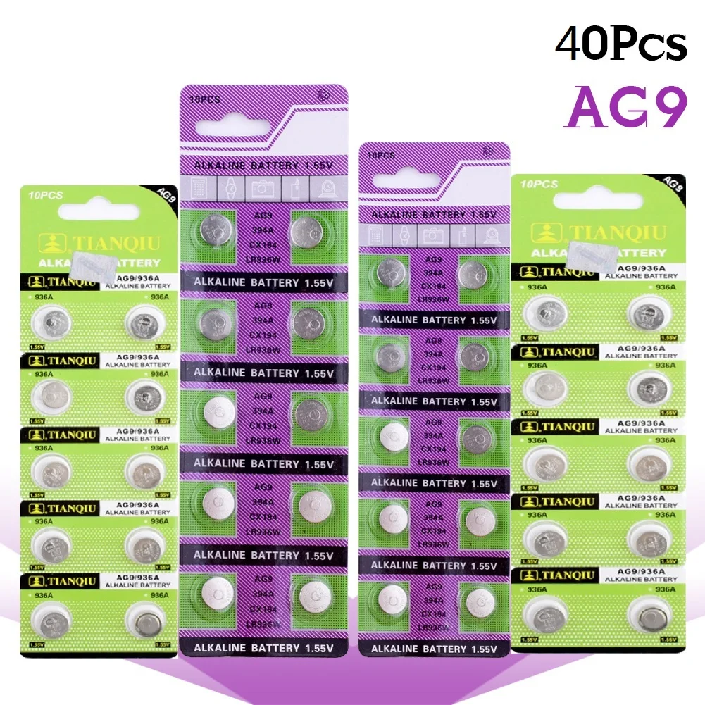 

40PCS AG9 SR936SW watch battery coin battery SR936 936A 194 394 394-1W 280-17x10 1.55V button alkaline battery