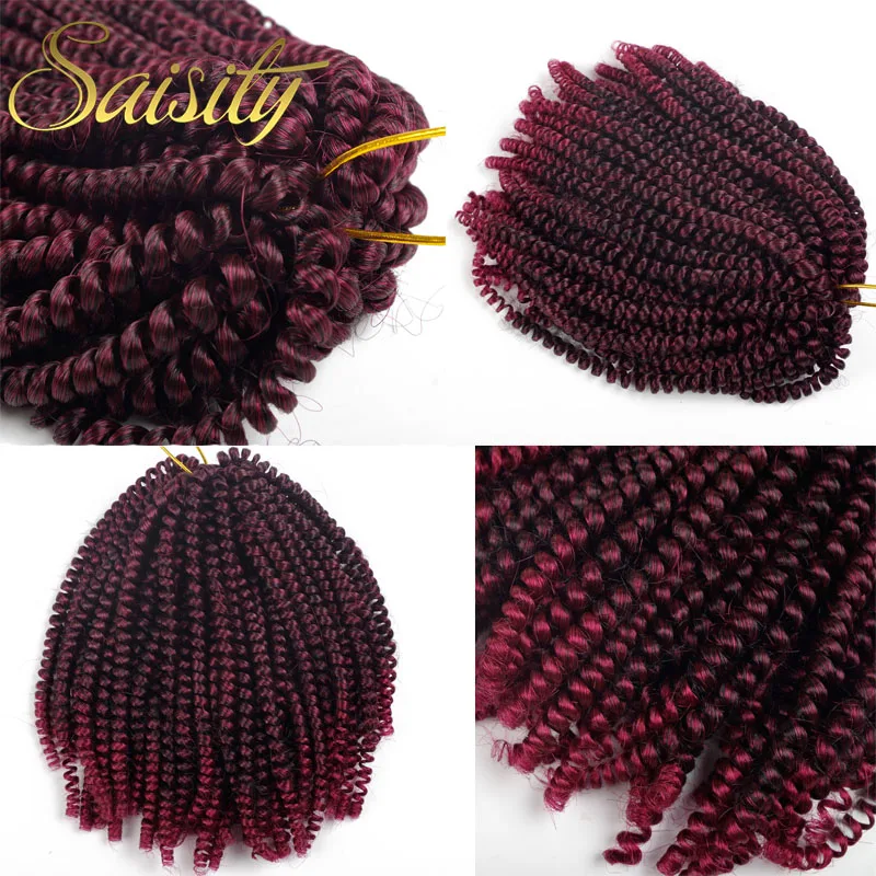 Saisity 8inch Ombre Spring Twist Hair Synthetic Passion Twist Crochet Hair Extensions Braiding Hair Pre Stretched images - 6